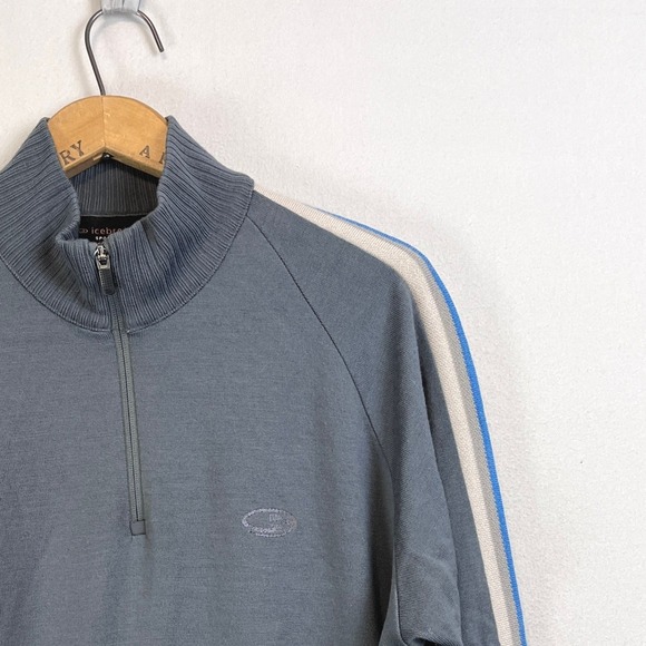 Icebreaker Sport Mens 100%‎ Merino Wool 1/4 Zip Pullover Sweater XL Gray Stripes - Picture 7 of 11